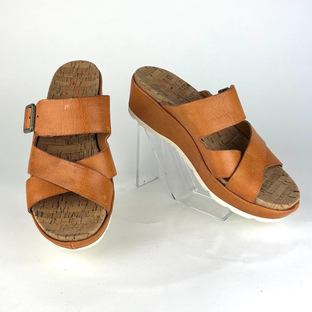 Kork-Ease Tan Leather Cork Wedge Sandals - Size 7M